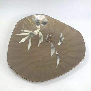 JAPANESE Plate Bird on Branch Leaves Lacquer Wood Decor Gift 10.75" Gift‎